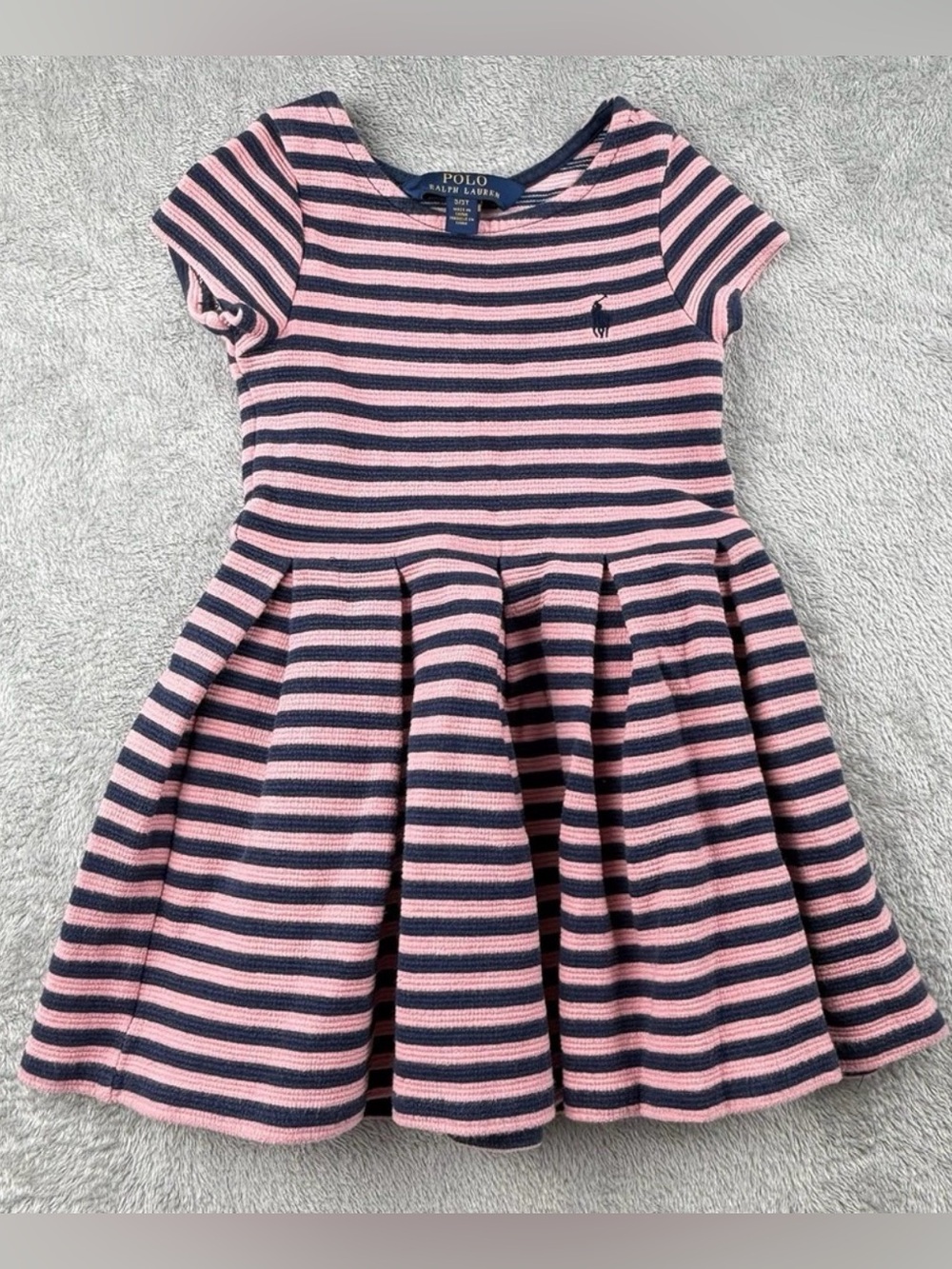 Polo by Ralph Lauren Pink and Navy Striped Knit Girl's Dress